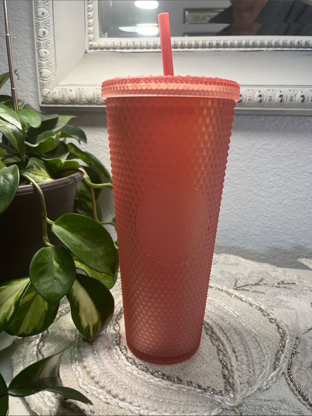 NWOT 2021 Starbucks Matte Pink Lemonade Studded Cold Cup Tumbler 24oz